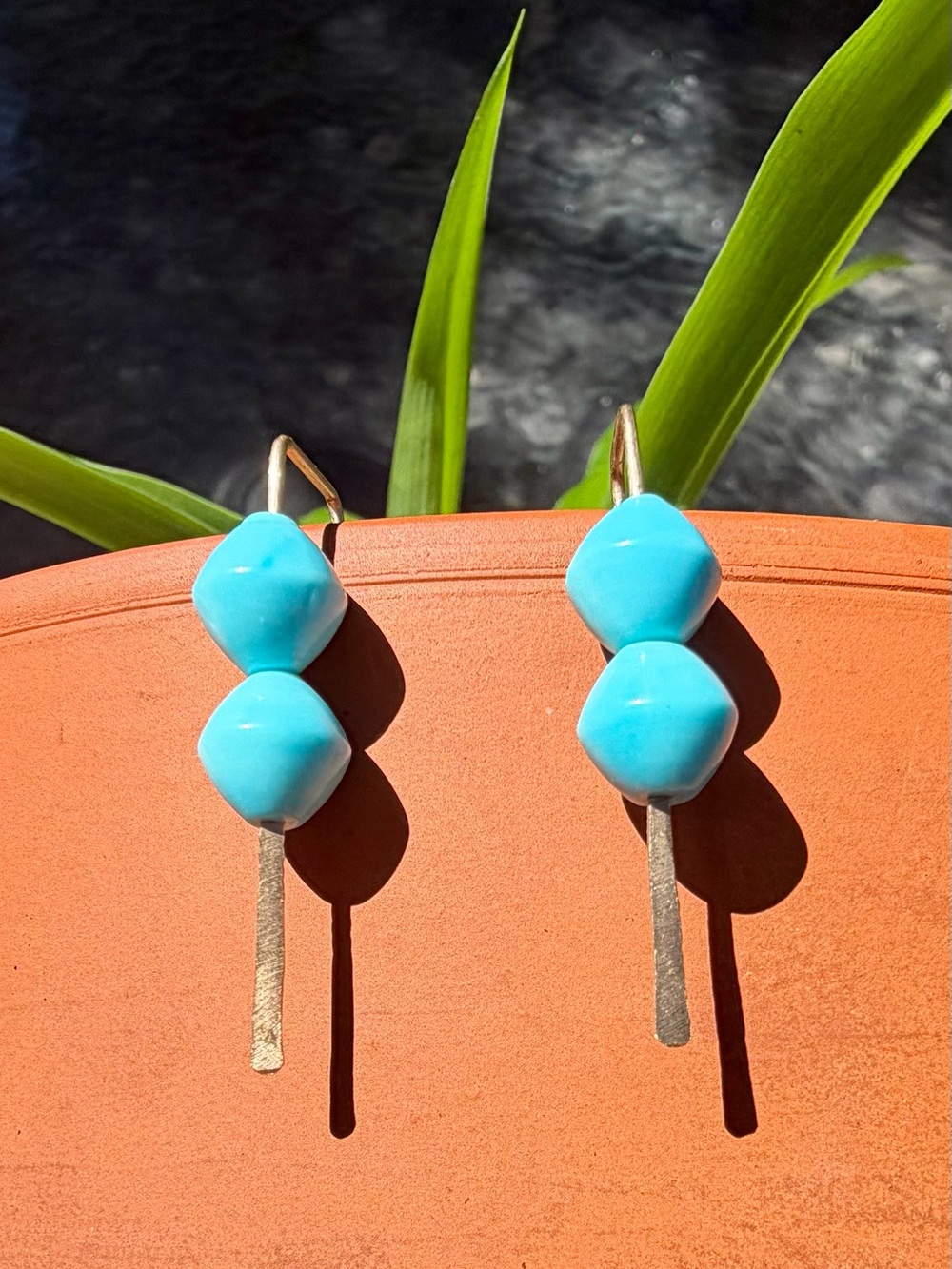 Gold-Fill Turquoise-Colored Blue Bead Drop Earrings - Women Jewelry